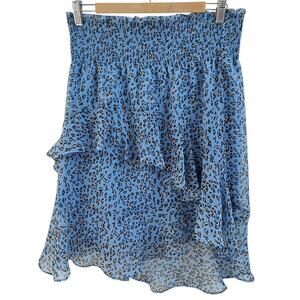 Munthe High Low Asymmetric Skirt Leopard Print Ruffles smocked Sz 36 US 4
